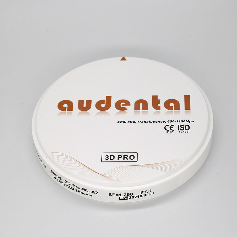 بلوک زیرکونیوم 98 میلی متری Audental بلوک زیرکونیوم بالا 650-1100Mpa بلوک زیرکونیوم سفید برای آزمایشگاه دندان CAD CAM سیستم آسیاب