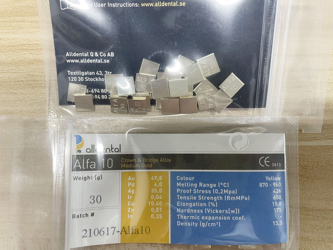 آلیاژ دندانی A42 NOBLE ALLOY / آلیاژ بریج و کراون / زرد / Au49.5٪ آلیاژ دندانی با درجه حرفه ای برای کاربردهای کراون و بریج