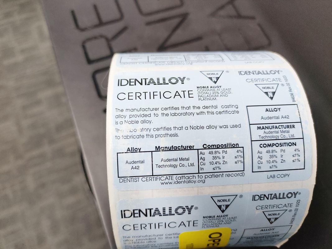 آلیاژ دندانی A42 NOBLE ALLOY / آلیاژ بریج و کراون / زرد / Au49.5٪ آلیاژ دندانی با درجه حرفه ای برای کاربردهای کراون و بریج