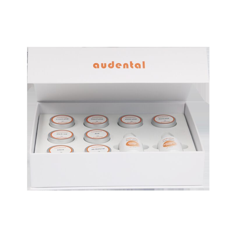 تجهیزات آزمایشگاه دندانپزشکی با مجموعه ای از رنگ و خمیر گلیزر که از جریان کار و تکمیل زیبایی دقیق برای زرکونیا کامل پشتیبانی می کند